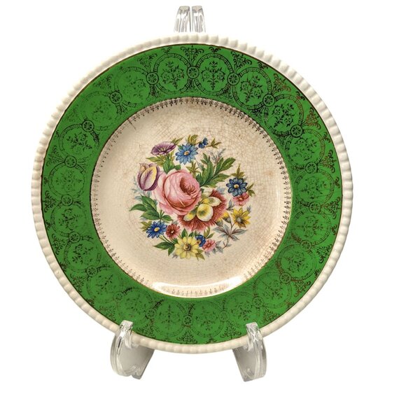 Royal Ascot SAGUENAY Green CM Semi Porcelain Plate England 1940's Floral - Picture 1 of 5